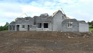 Setting out the roof of new build private house at Kilmacowen, County Sligo